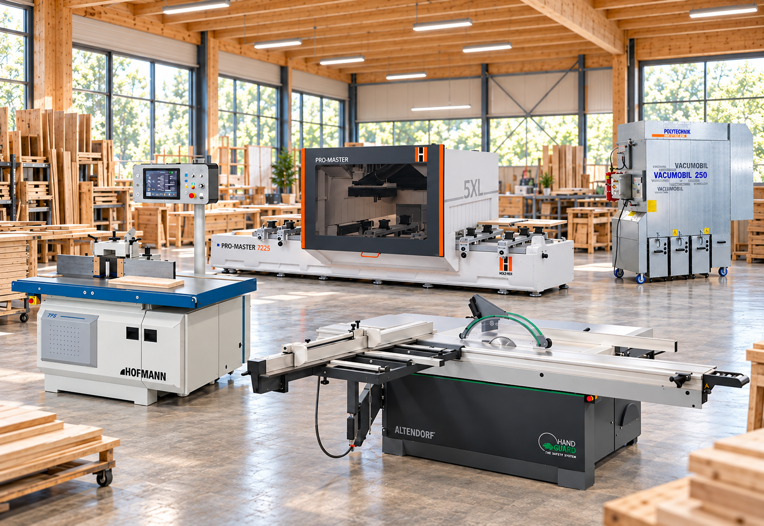 Altendorf, HOLZ-HER, Hofmann und Höcker Polytechnik Maschinen in einer modernen Holzwerkstatt